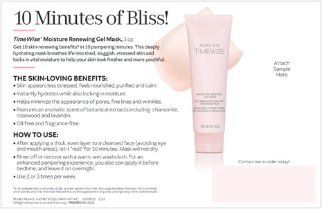 Mary Kay TimeWise Gel Mask Sample Cards, Non-Personalized