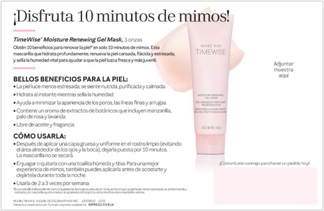 Mary Kay TimeWise Gel Mask Sample Cards - Spanish, Non-Personalized